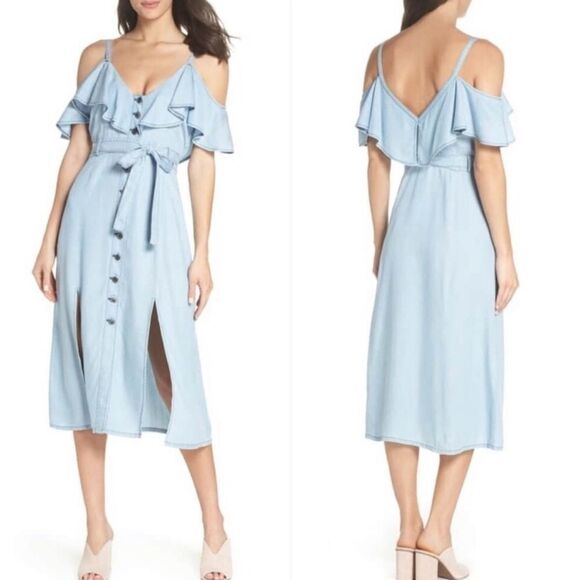 B.B. Dakota Caite Chambray Cold Shoulder Dress - Picture 1 of 12